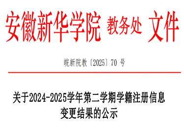 关于2024-2025学年第二学期学籍注册信息变更结果的公示